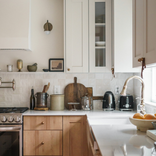 Modern kitchen featuring a sleek quartz countertop with clean lines
