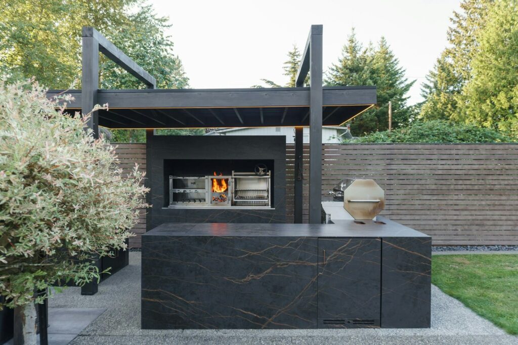 Dekton Laurent outdoor kitchen and Brazilian churrasqueria grill in Everett, Washington by ProGranite Surfaces