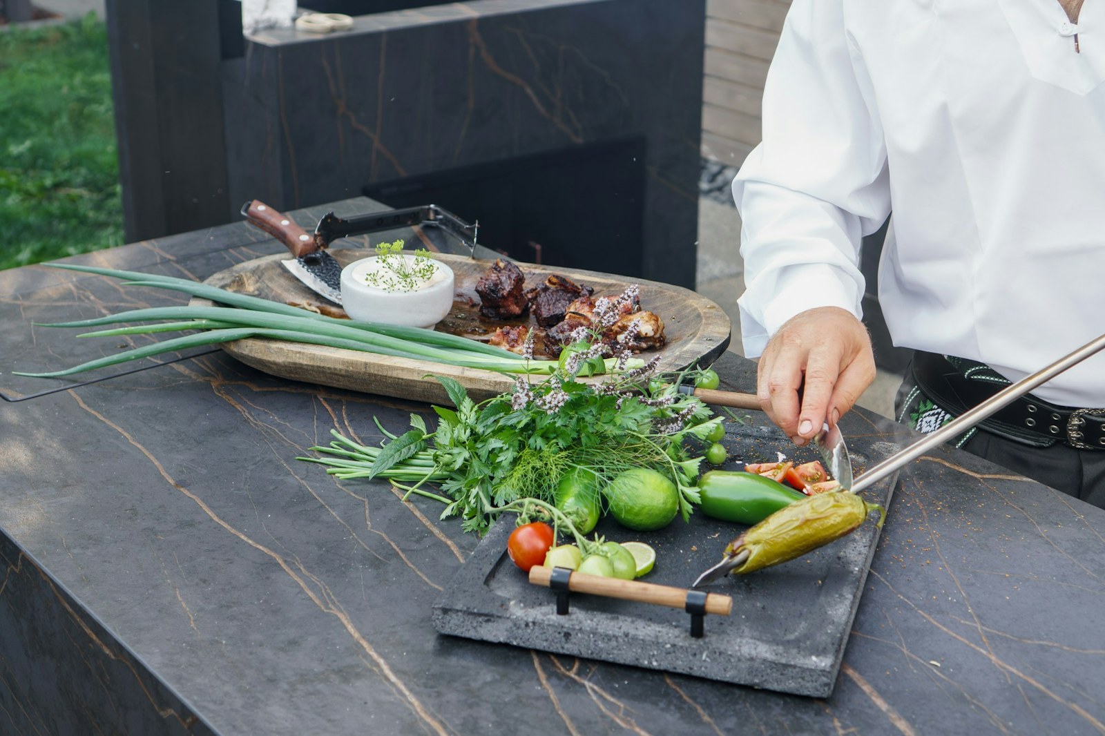 Everett Washington Dekton outdoor kitchen and fireplace project